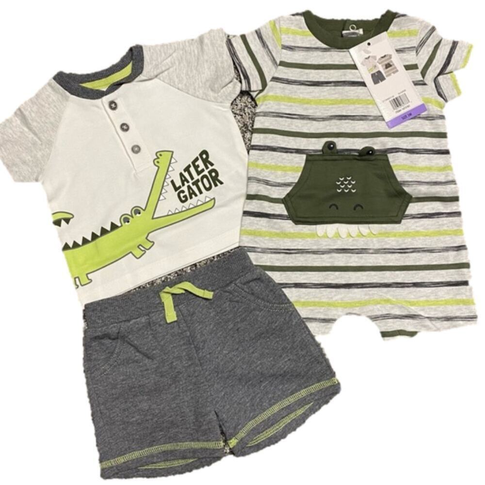 Kids Headquarter's Boy's 3 Piece Romper Shorts Gator Set Size 3 Month’s NWT!